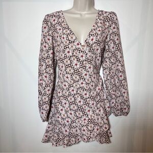 Altar’d State Boho Indie Folk Hippie Floral V-Neck Mini Long Sleeve Flowy Dress